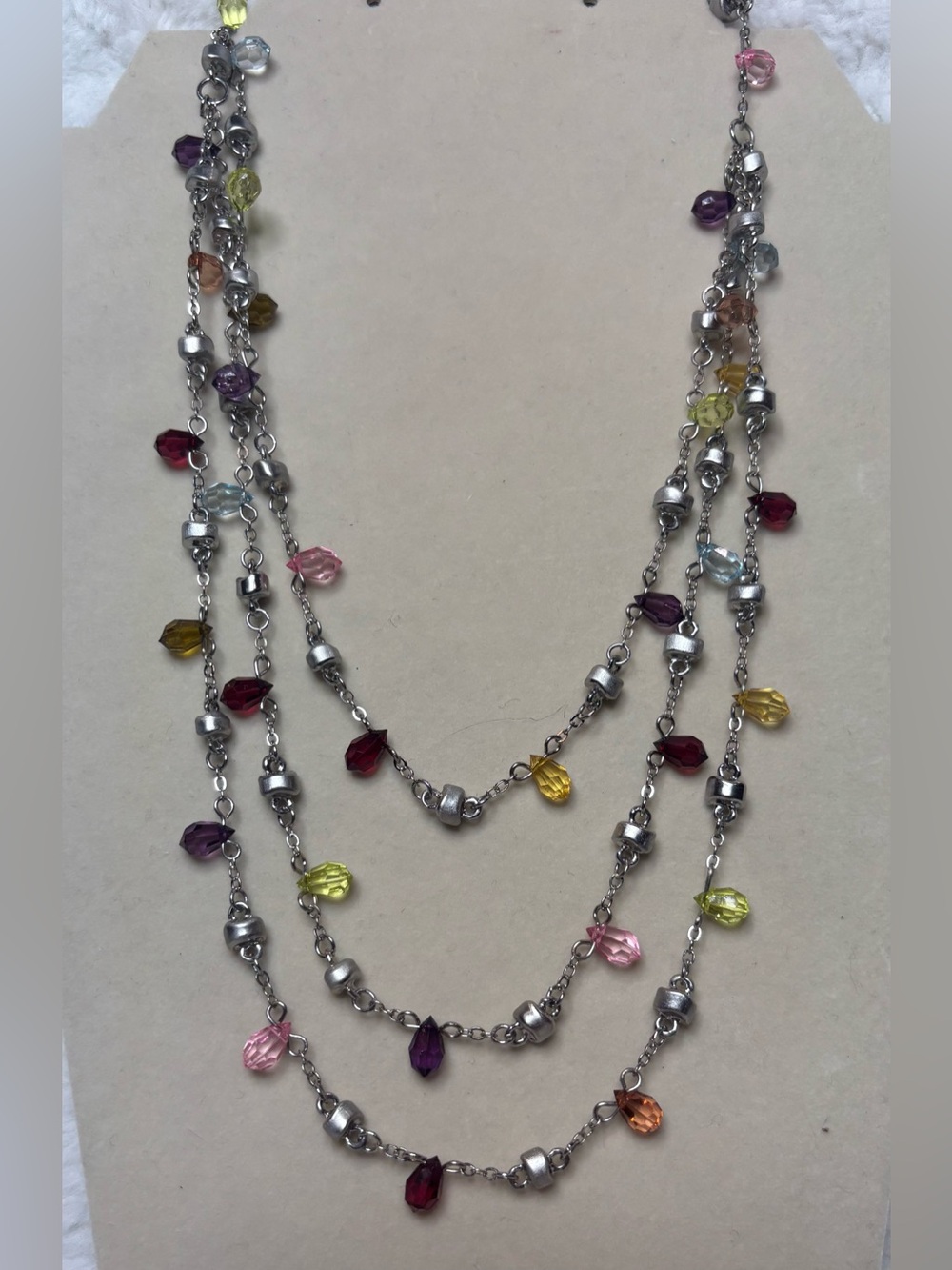 Fruit Salad Multi Strand Necklace With Colored Teardrop Stones 22”